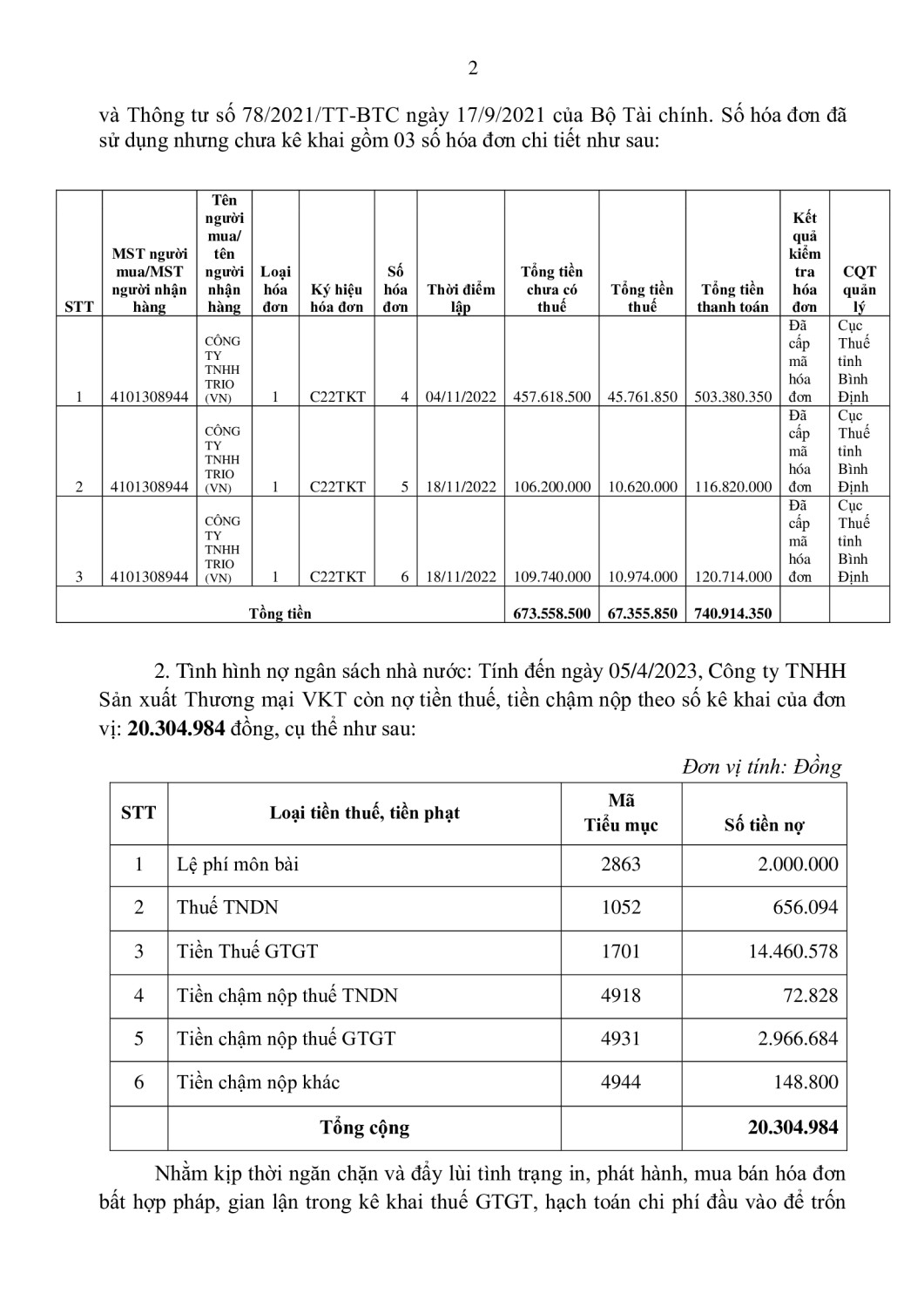 Cảnh báo rủi ro Cty VKT (2)